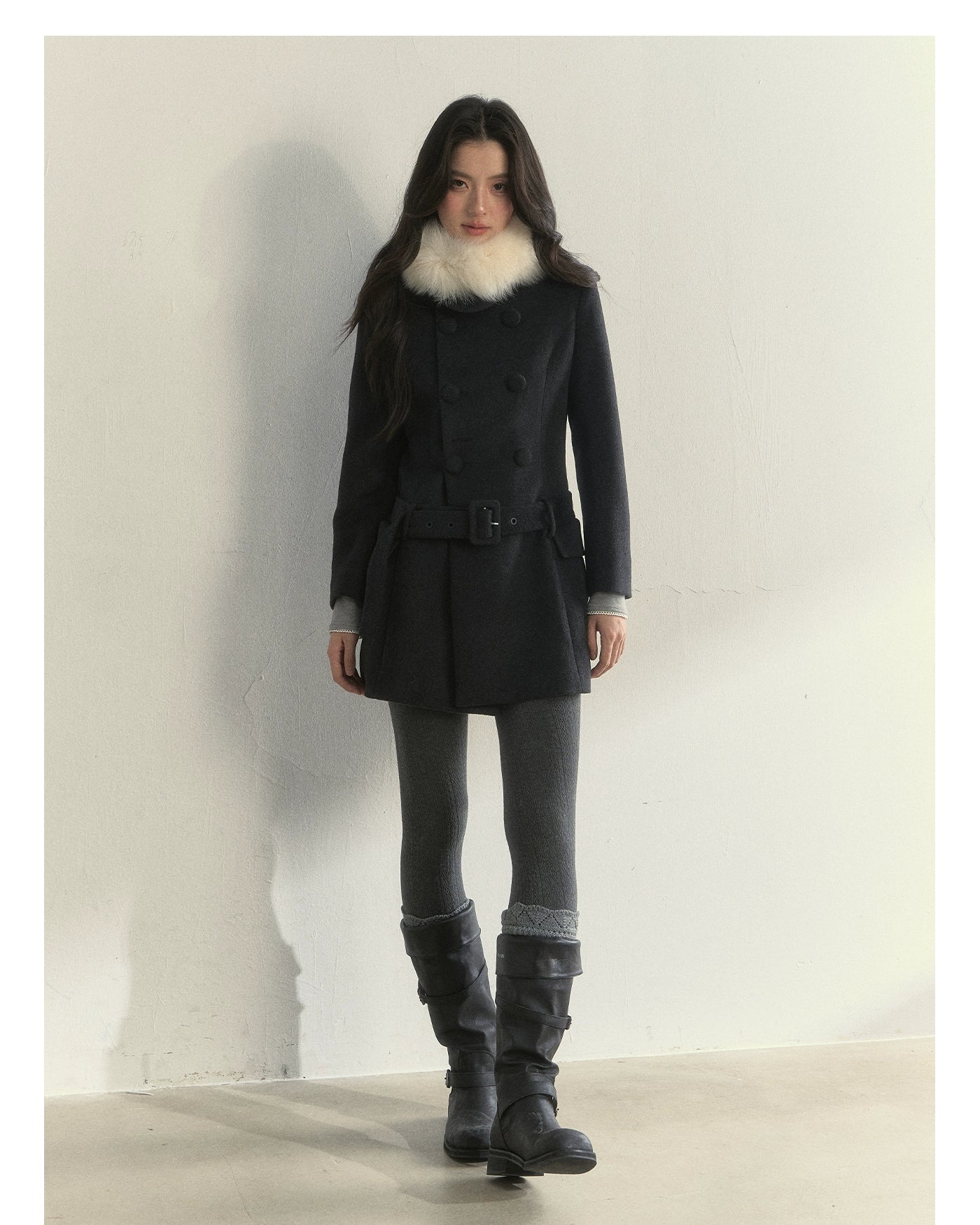 Wool Blend Double-Breasted Midi Coat