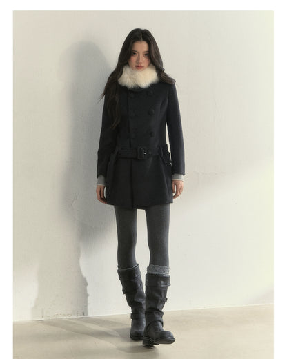 Wool Blend Double-Breasted Midi Coat