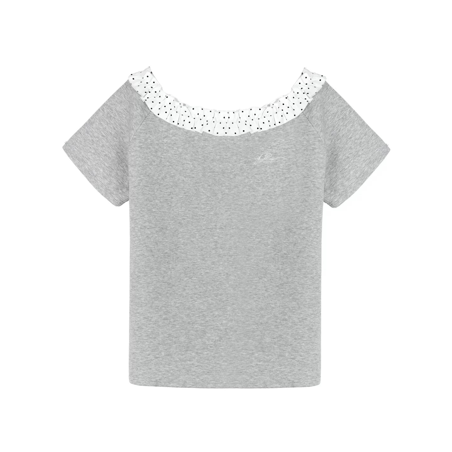 Polka Dot Ruffle Trim Off-Shoulder T-Shirt &amp; Tie-Waist Lounge Pants Set