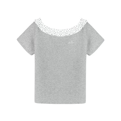 Polka Dot Ruffle Trim Off-Shoulder T-Shirt &amp; Tie-Waist Lounge Pants Set