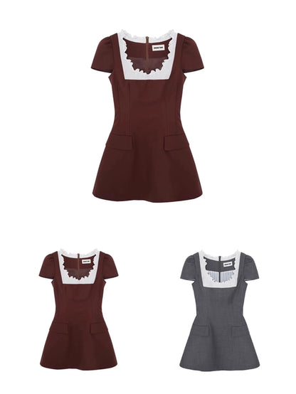 Ruffled Short-Sleeve A-Line Dress