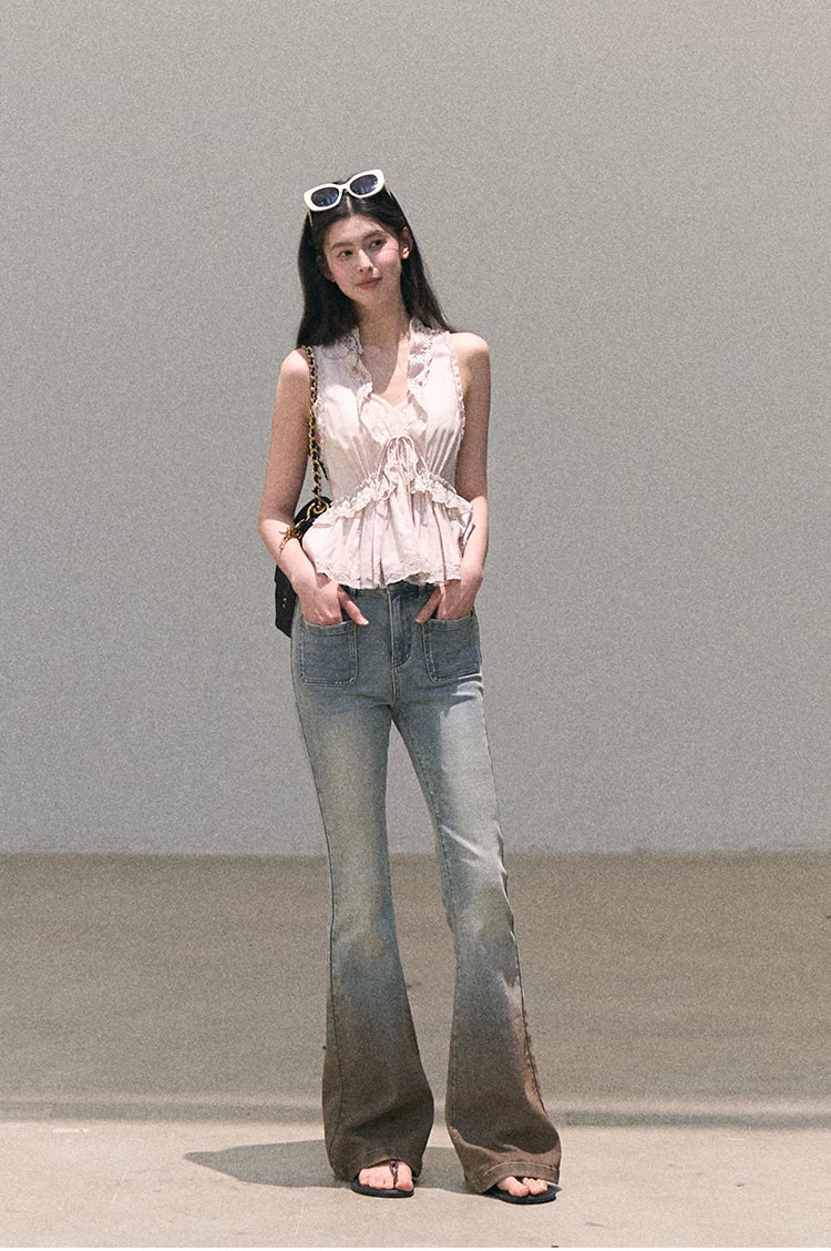 Valley Fog Vintage Washed Flared Jeans