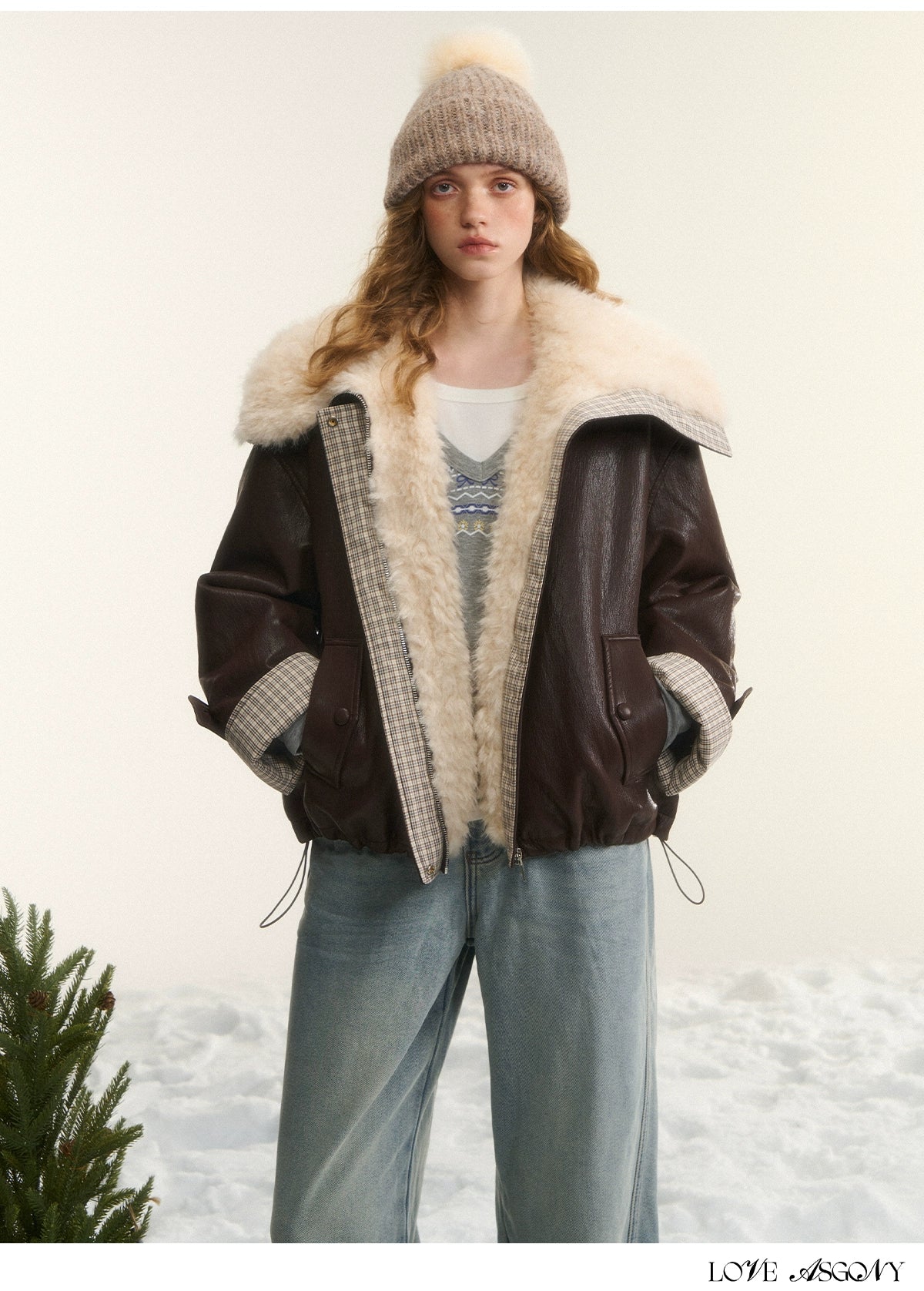 Faux-Fur Collar Down Leather Jacket