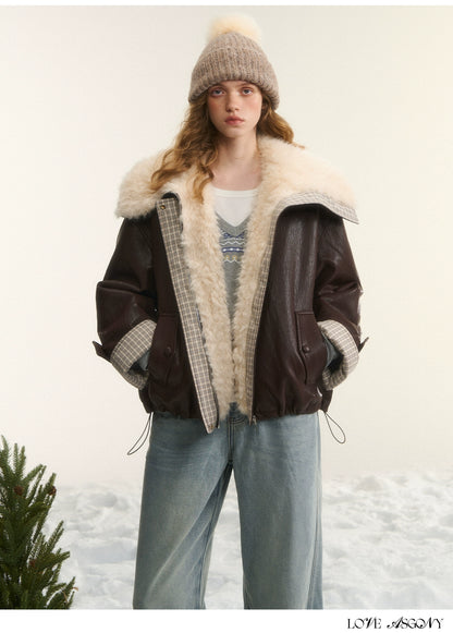 Faux-Fur Collar Down Leather Jacket