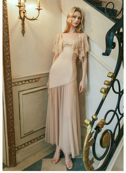Fille Lace Panel Mesh Mermaid Dress