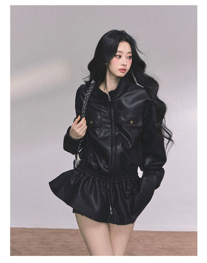 Desert Edge PU Leather Stand-Collar Jacket