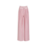 Pink & Grey High-waist Satin Ribbon Trousers - CHINASQUAD