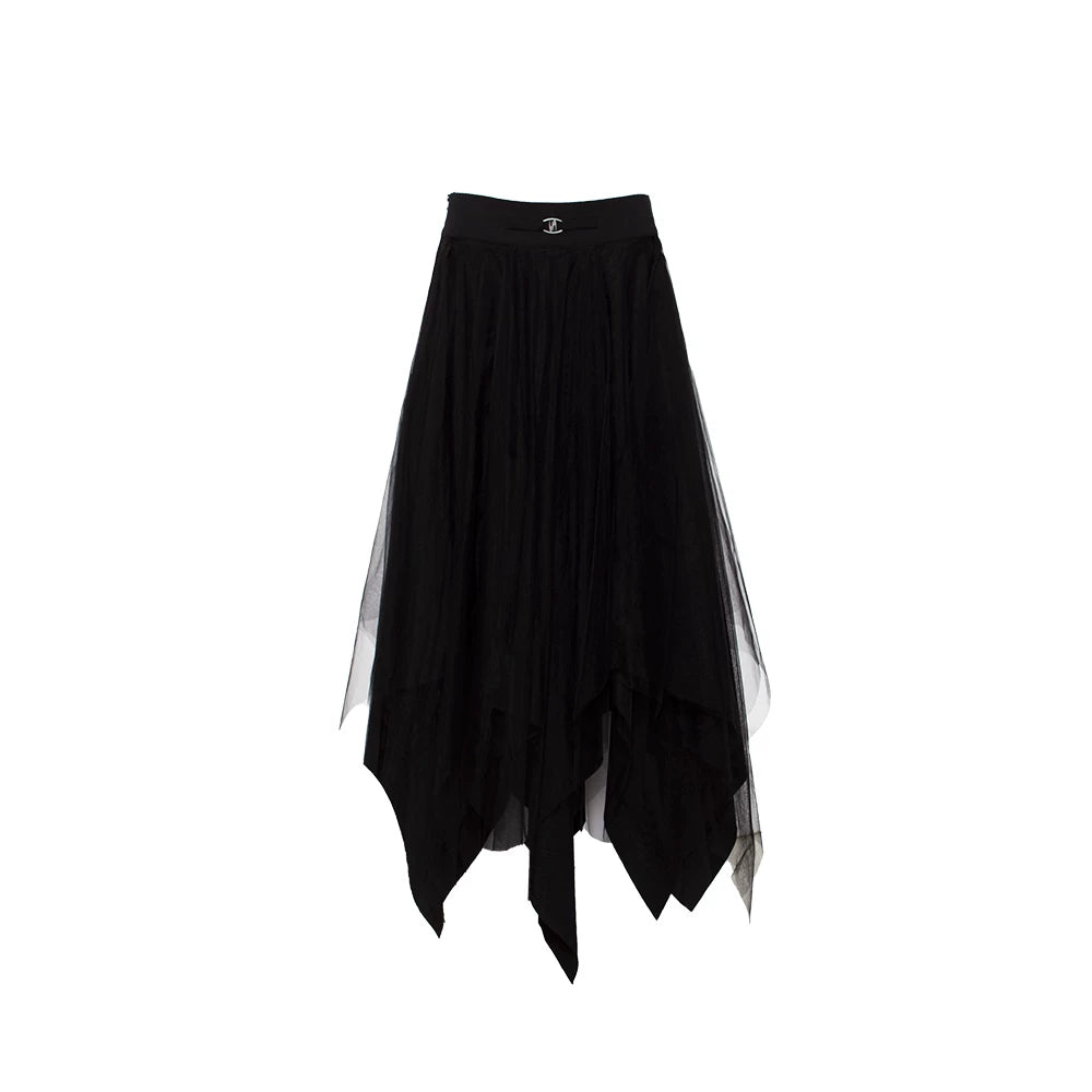 Elegant Asymmetric Paneled Mesh Skirt