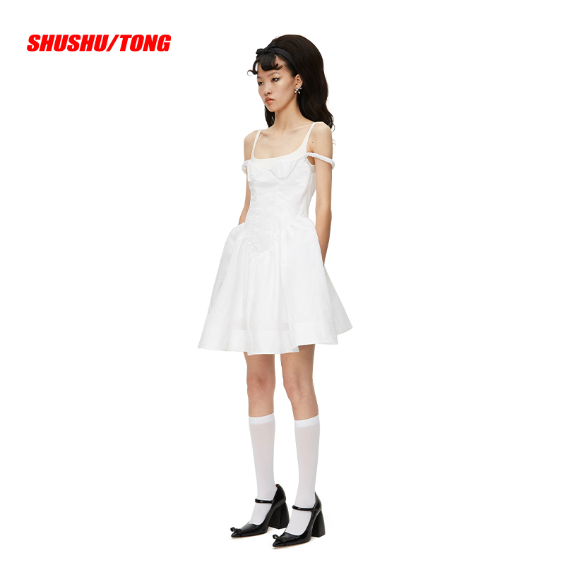 Black &amp; White &quot;double-layer Shoulder Straps Mini Dress - CHINASQUAD