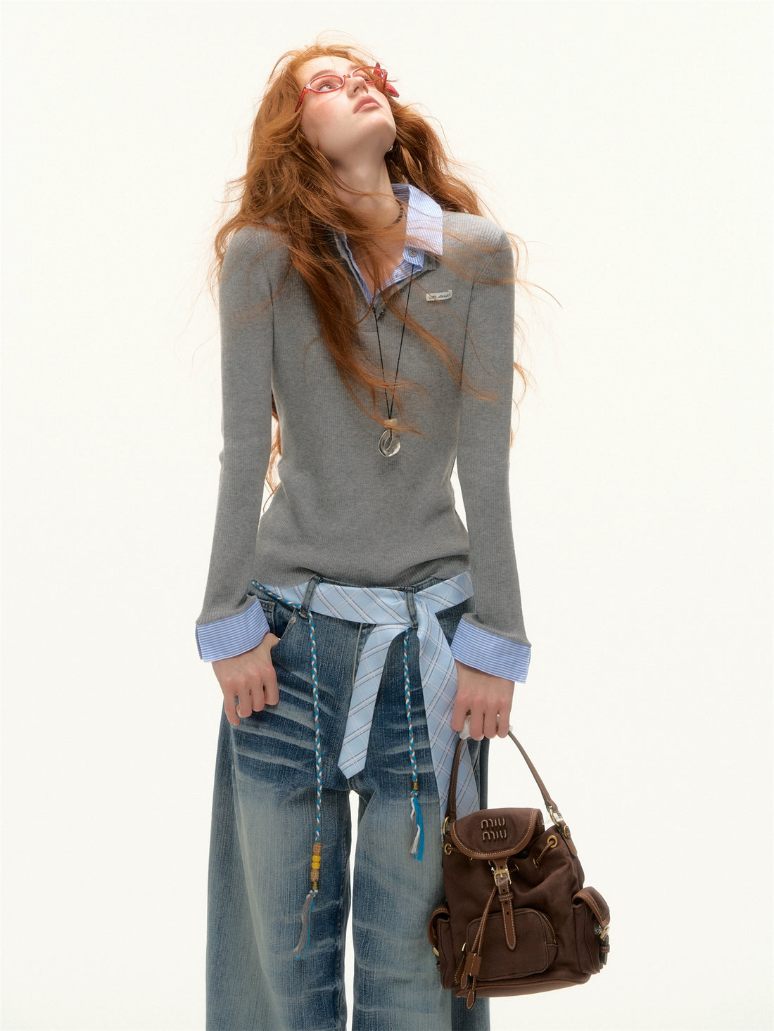 Striped Contrast Collar Layered Knit Top