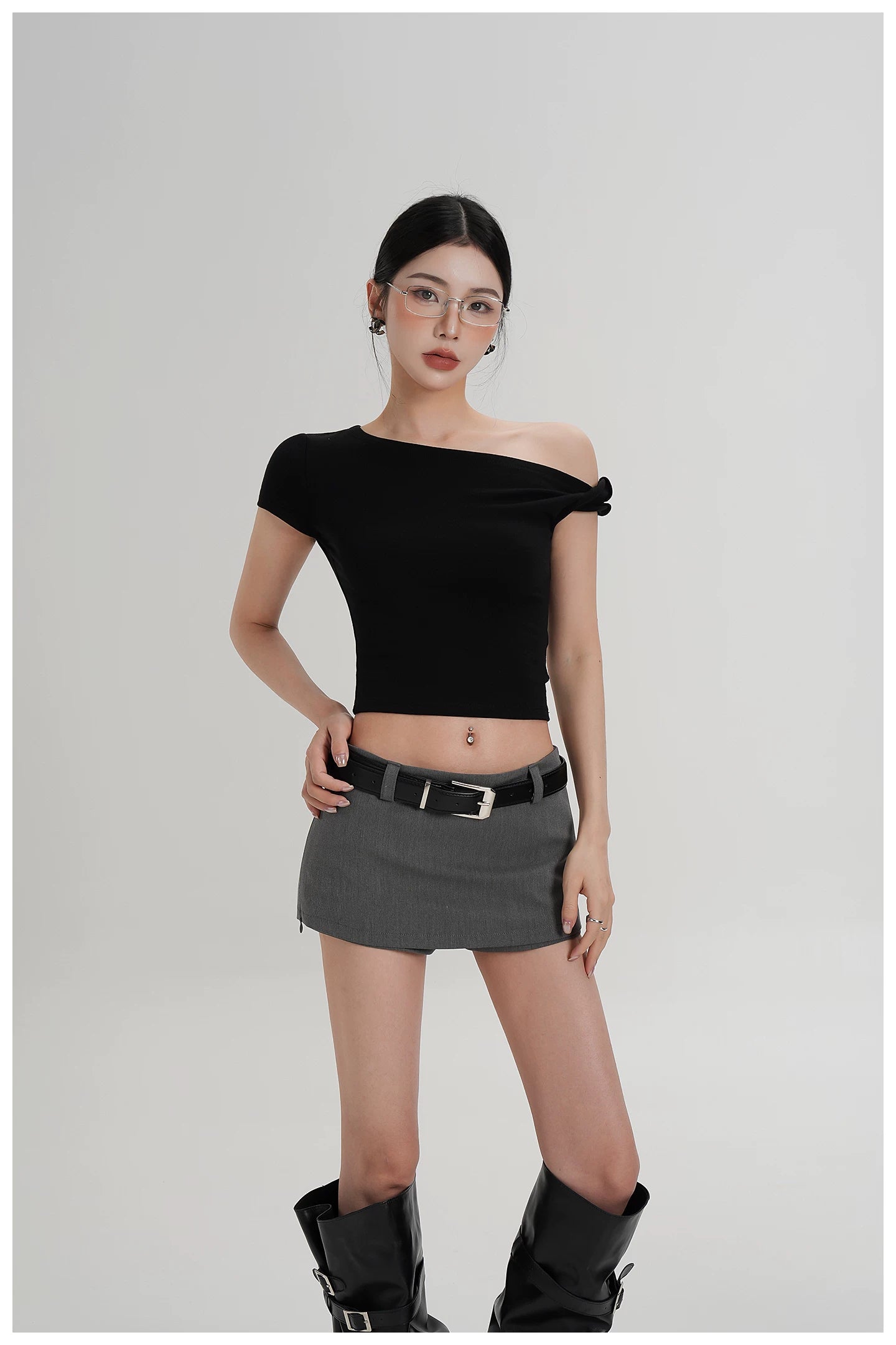 Asymmetric Off-Shoulder Cropped Tee