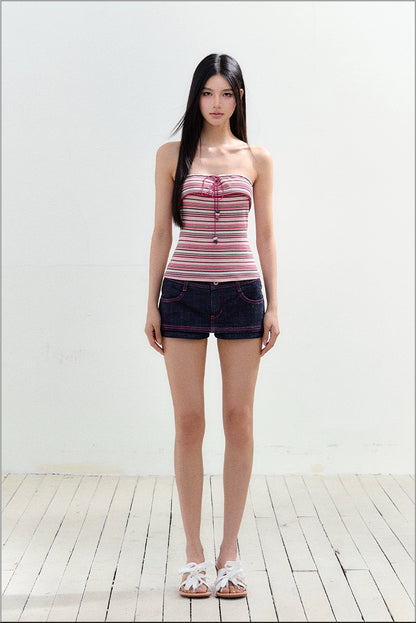 Faux Two-piece Slim-fit Color-blocking Shorts