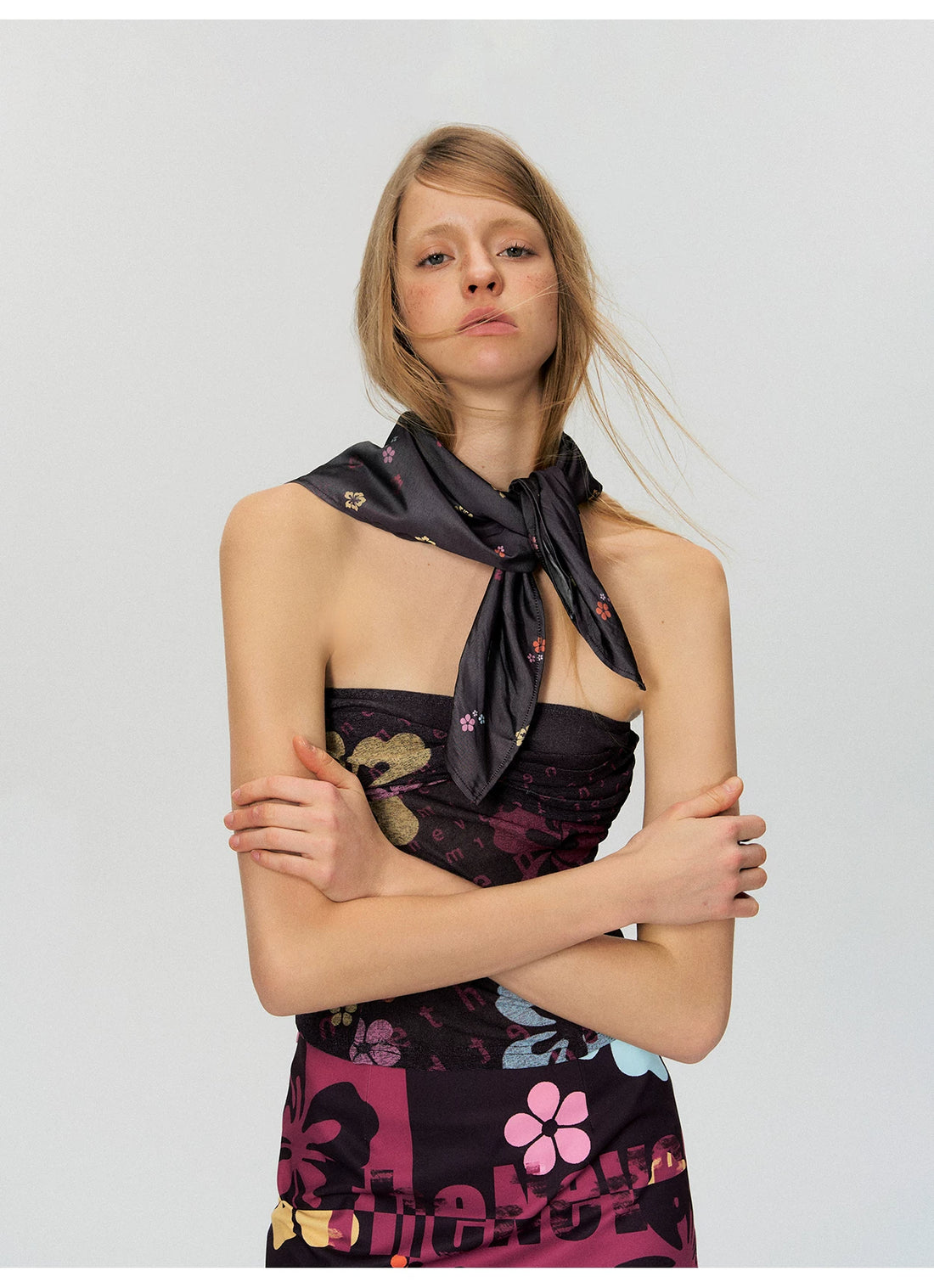 Vintage Floral Twist-Front Bandeau Top