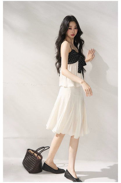 Polka Dot Camisole &amp; Bow Detail Midi Skirt Set