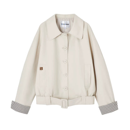 Plaid Panel Button-Down Collared Jacket