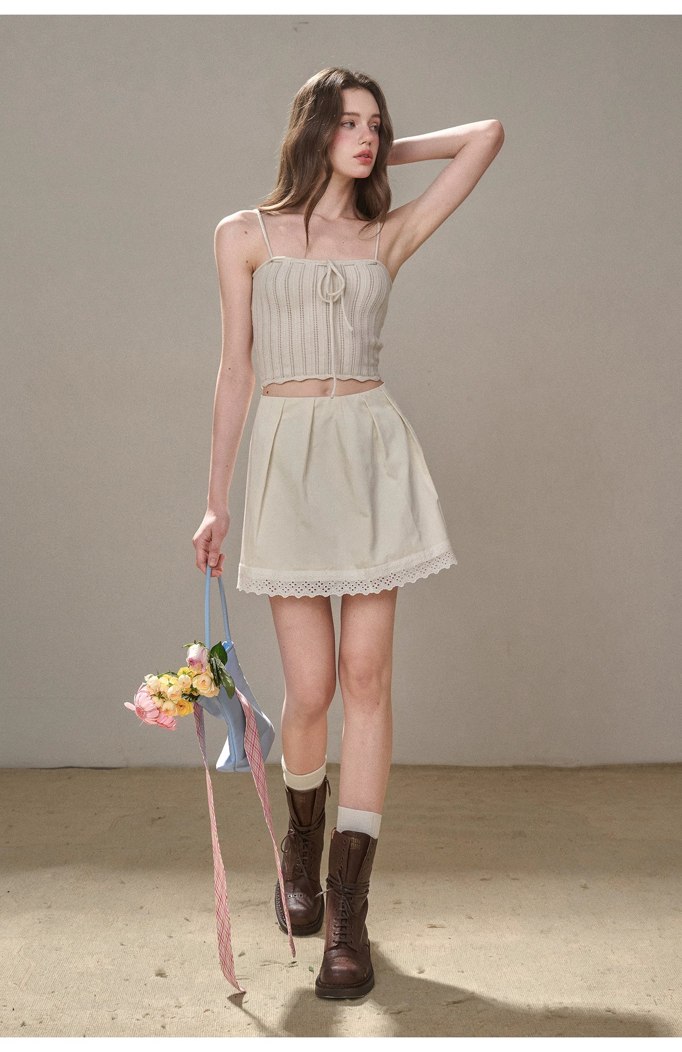 &quot;A Cup of Milk&quot; Relaxed Cotton Trench &amp; Skirt Set