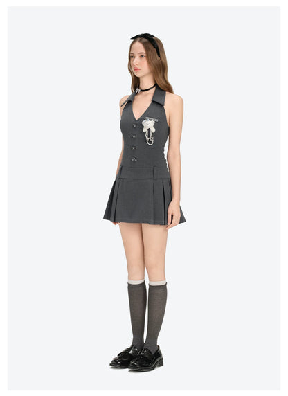 Halter-Neck Tailored Mini Dress