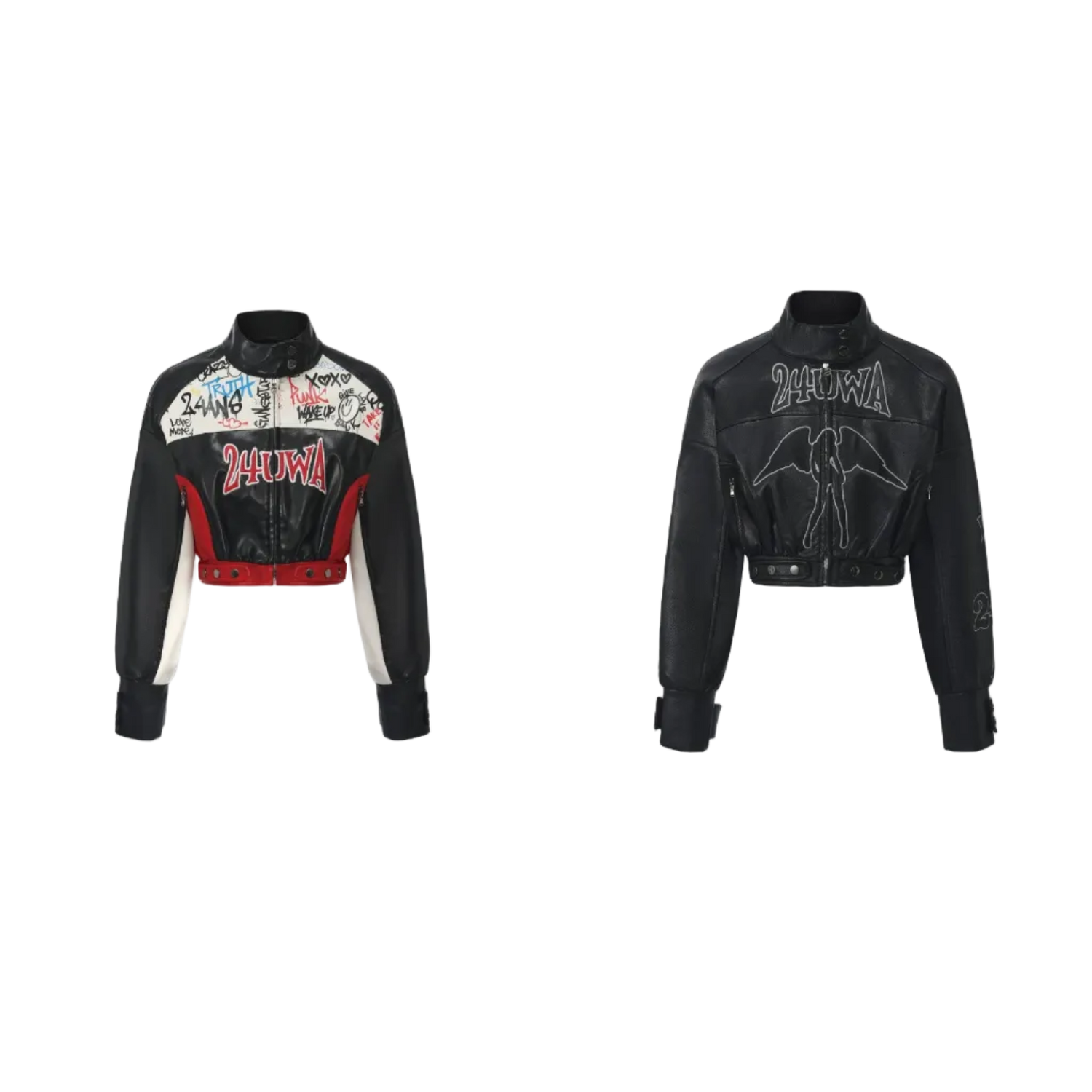 Appliqué Cropped Motorcycle Jacket