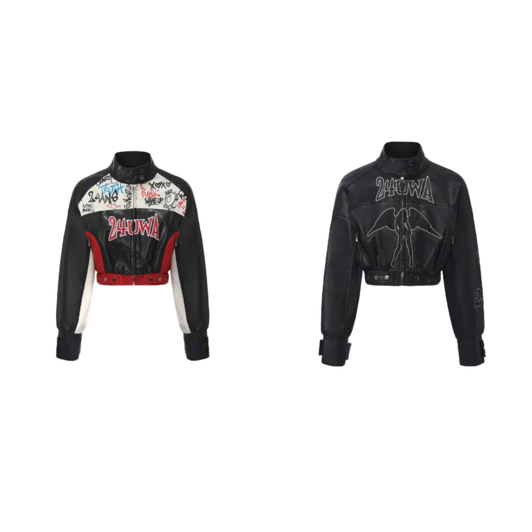 Appliqué Cropped Motorcycle Jacket