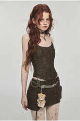 Distressed Washed Leather Bodycon Mini Skirt - CHINASQUAD