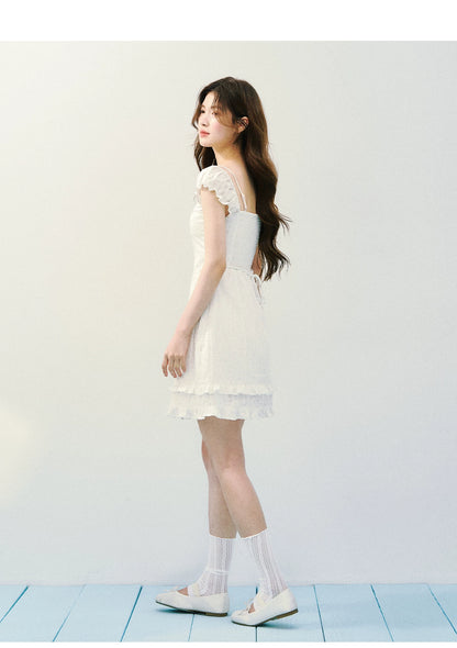 Vintage Floral Layered Square-Neck Dress