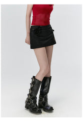 "I LOVE ME" Embroidered Rose Belt A-Line Mini Skirt - CHINASQUAD