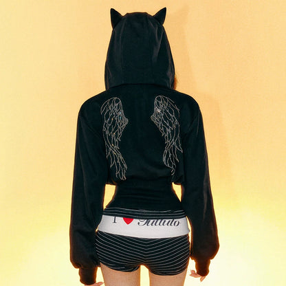 Hoodie Top Striped Inner Cami &amp; Shorts Set