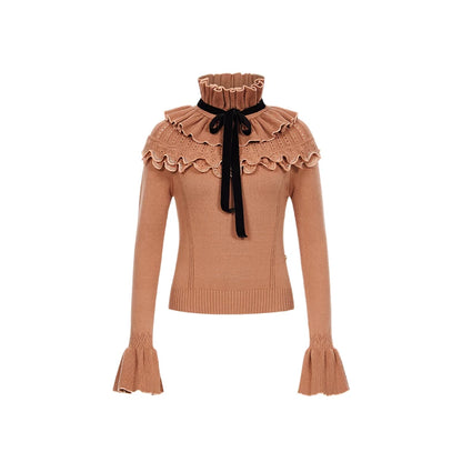 Lace Ruffle Knit Top &amp; Midi Skirt Two-Piece Set