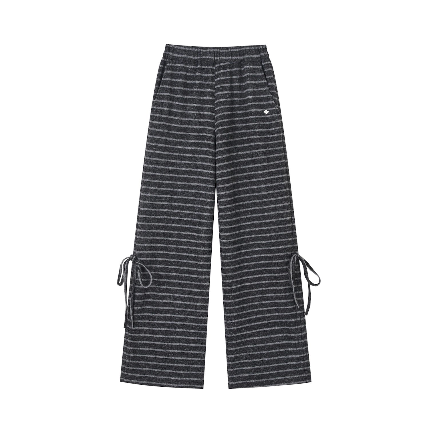 Bow-Tie Drawstring Striped Tweed Pants