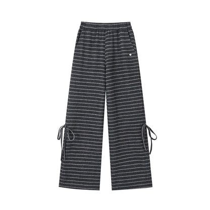 Bow-Tie Drawstring Striped Tweed Pants