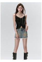 Sparkly Lace Ruffled Edge Tank Top - CHINASQUAD