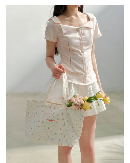 Vintage Hand-Drawn Floral Canvas Tote Bag