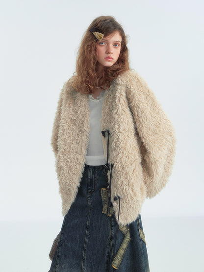 Toggle Button Fur-Trim Long Coat