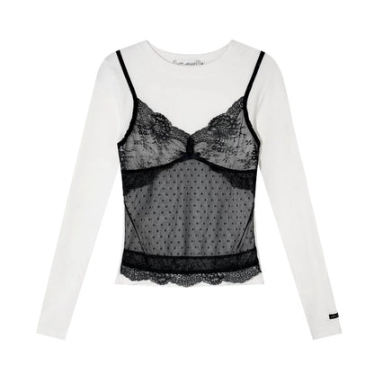 Lace Layered Illusion Long Sleeve T-Shirt