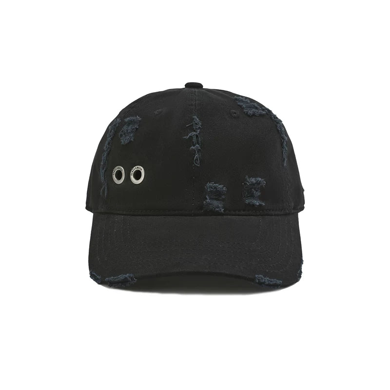 Distressed Washed Eyelet Baseball Cap