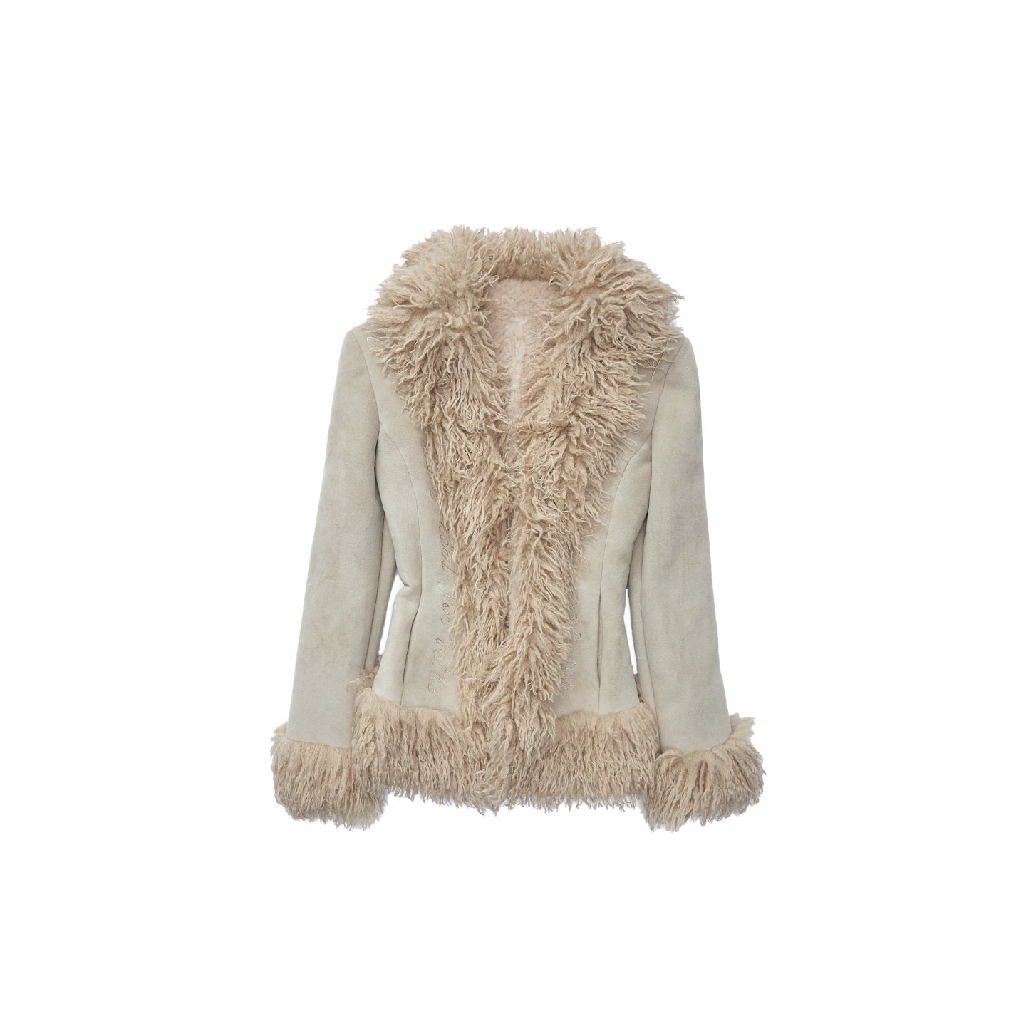 Suede Shearling Embroidered Panel Jacket