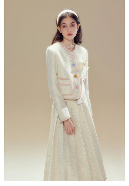 Buttoned Woolen Jacket &amp; Pleated Skirt Set - CHINASQUAD