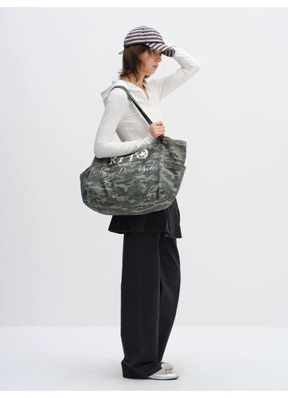 Washed Camouflage Canvas Tote Bag