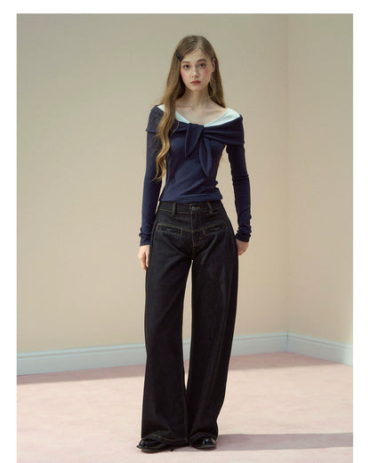 Raw Indigo Curved-Leg Denim Pants