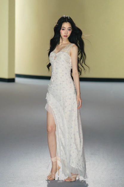 Romantic Floral Mesh Slip Maxi Dress