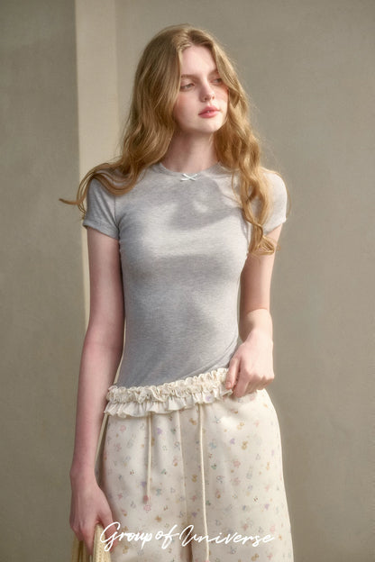 Little Bunny Ruffle Hem Printed Knit T-Shirt