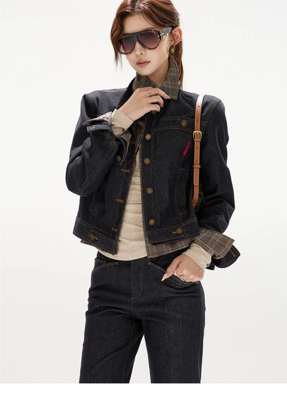 Plaid Mid-Rise Flared Wide-Leg Jeans