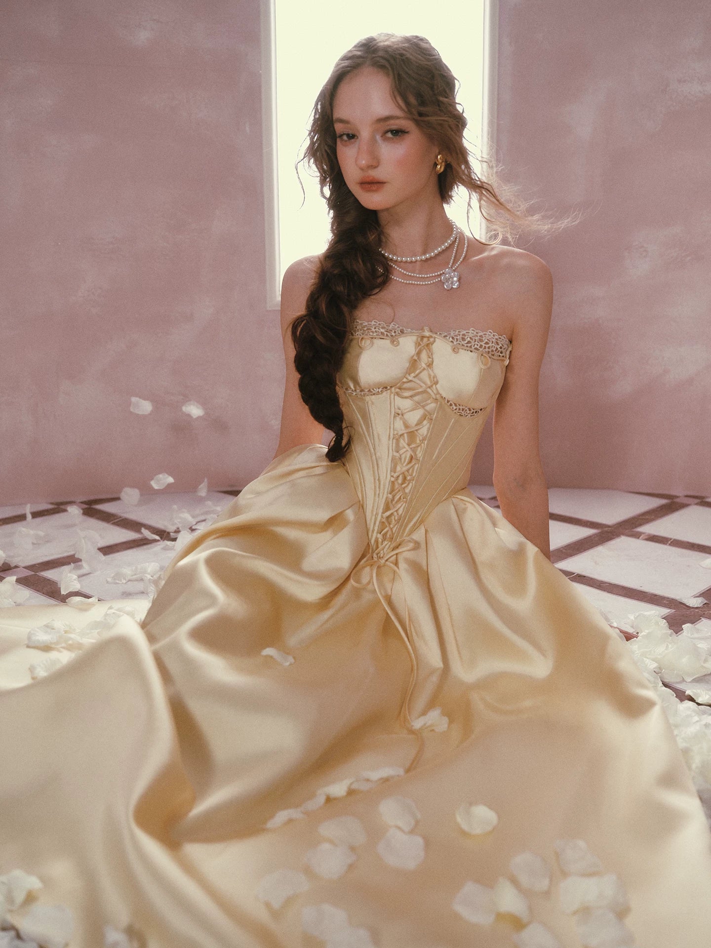 French Satin Lace Corset Princess Dress