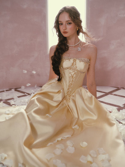 French Satin Lace Corset Princess Dress