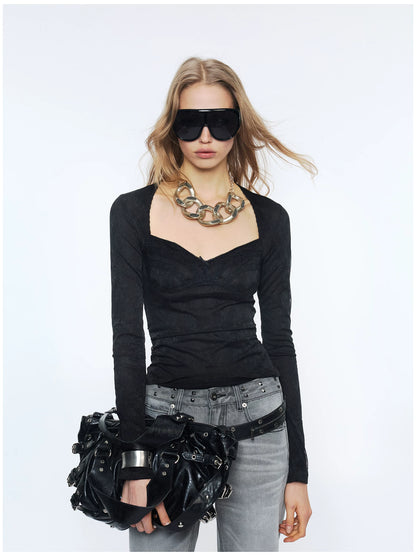 Lace Sweetheart Neck Bow Detail Base Layer Top