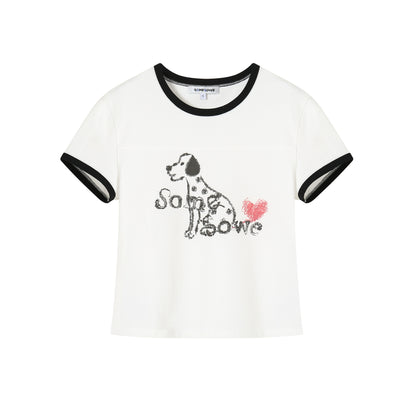 Black &amp; White Patchwork Dalmatian Print T-shirt