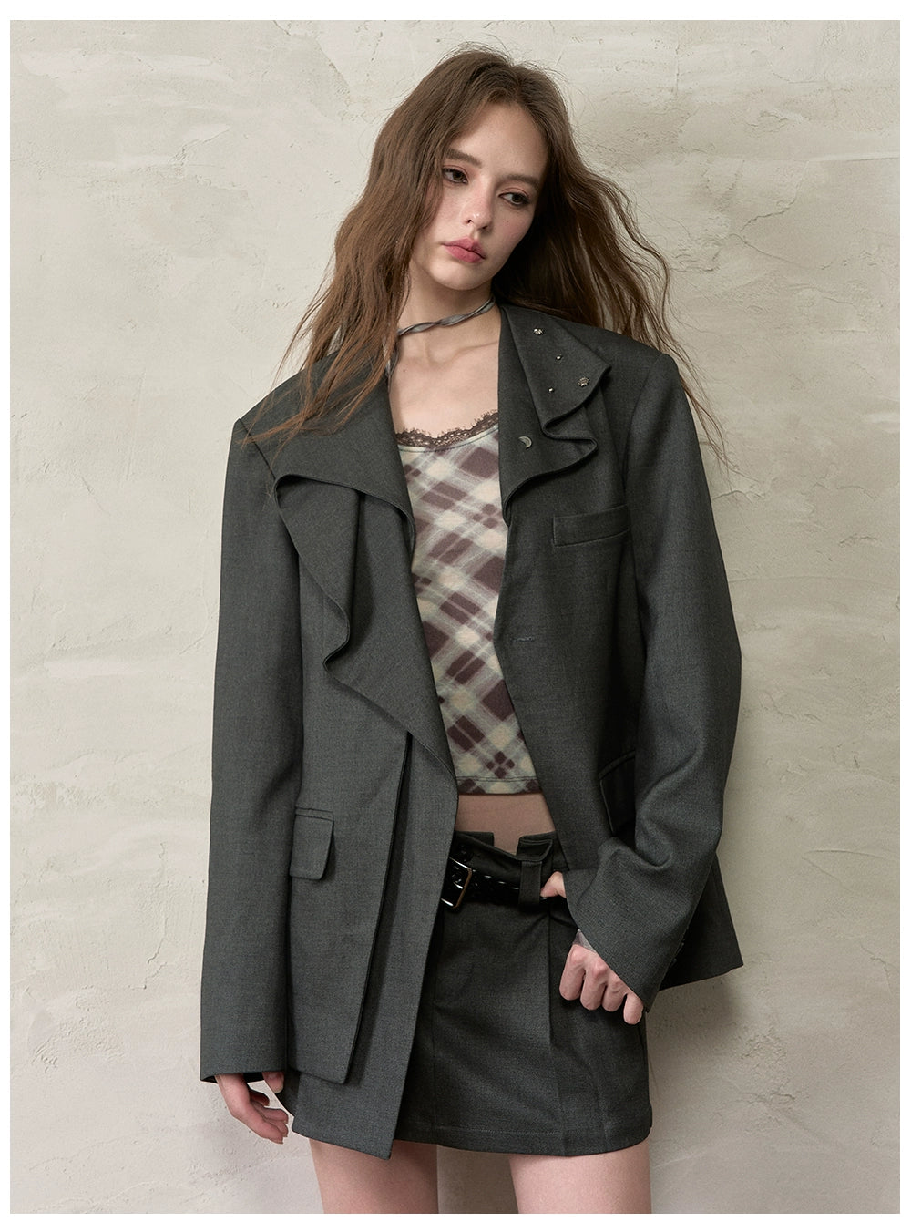 Halter Tie Plaid Long Sleeve T-Shirt