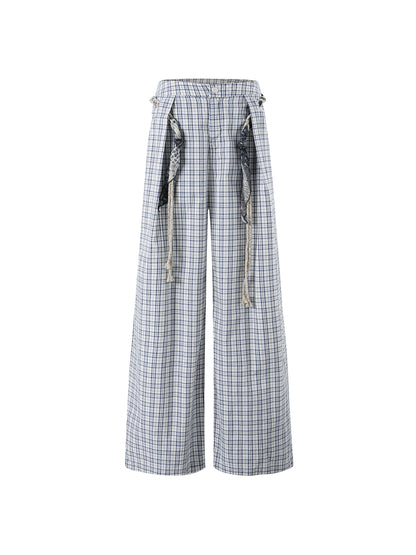 Relaxed Plaid Cotton Wide-Leg Trousers