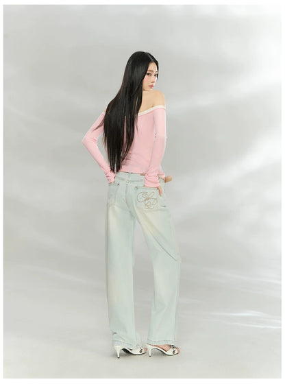 Vintage Washed Straight-Leg Denim Jeans