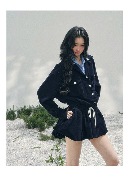 Corduroy Academy Faux Two-Piece Dress
